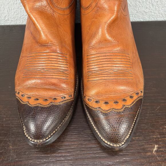 Vtg DAN POST Brown Tan Leather Pointy Toe Cowboy Western Rodeo Boots Size 9 EW main image 5